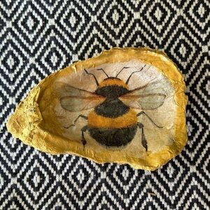 Hand painted/Decoupage Bee Oyster Shell Trinket Dish